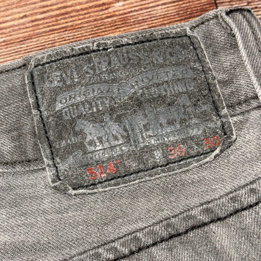 Y2K Levi 514 Pants Mens 36x30 Gray Fade Jeans Denim Flap Pockets Slim Straight